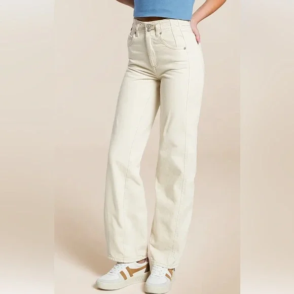 NWT We The Free Cream Straight Leg Jeans, Size 33 - Picture 1 of 5